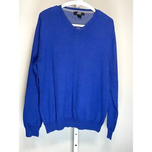 Foxcroft Cashmere Blend V-Neck Sweater Blue Pullover Men's‎ Large Minimalist